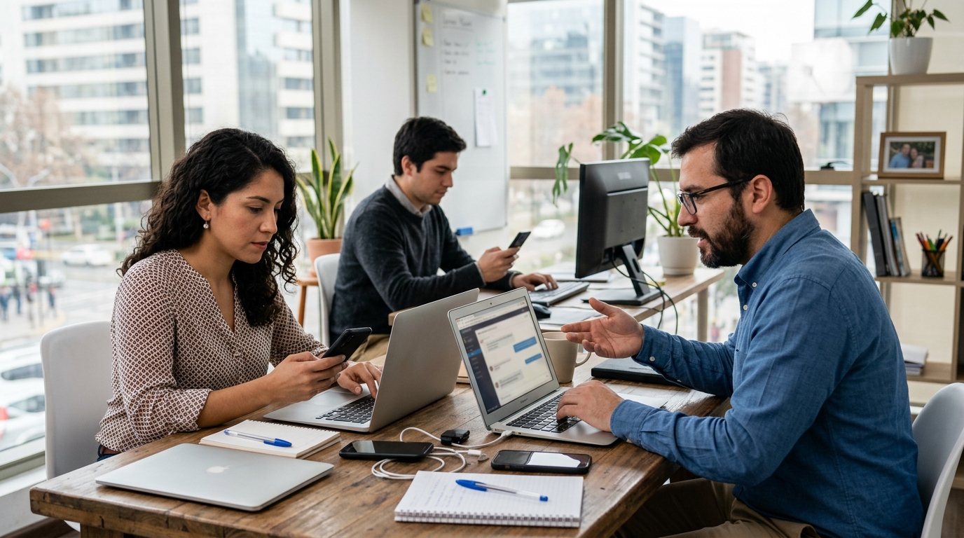 Equipo de una pyme chilena gestionando conversaciones de clientes desde una plataforma digital