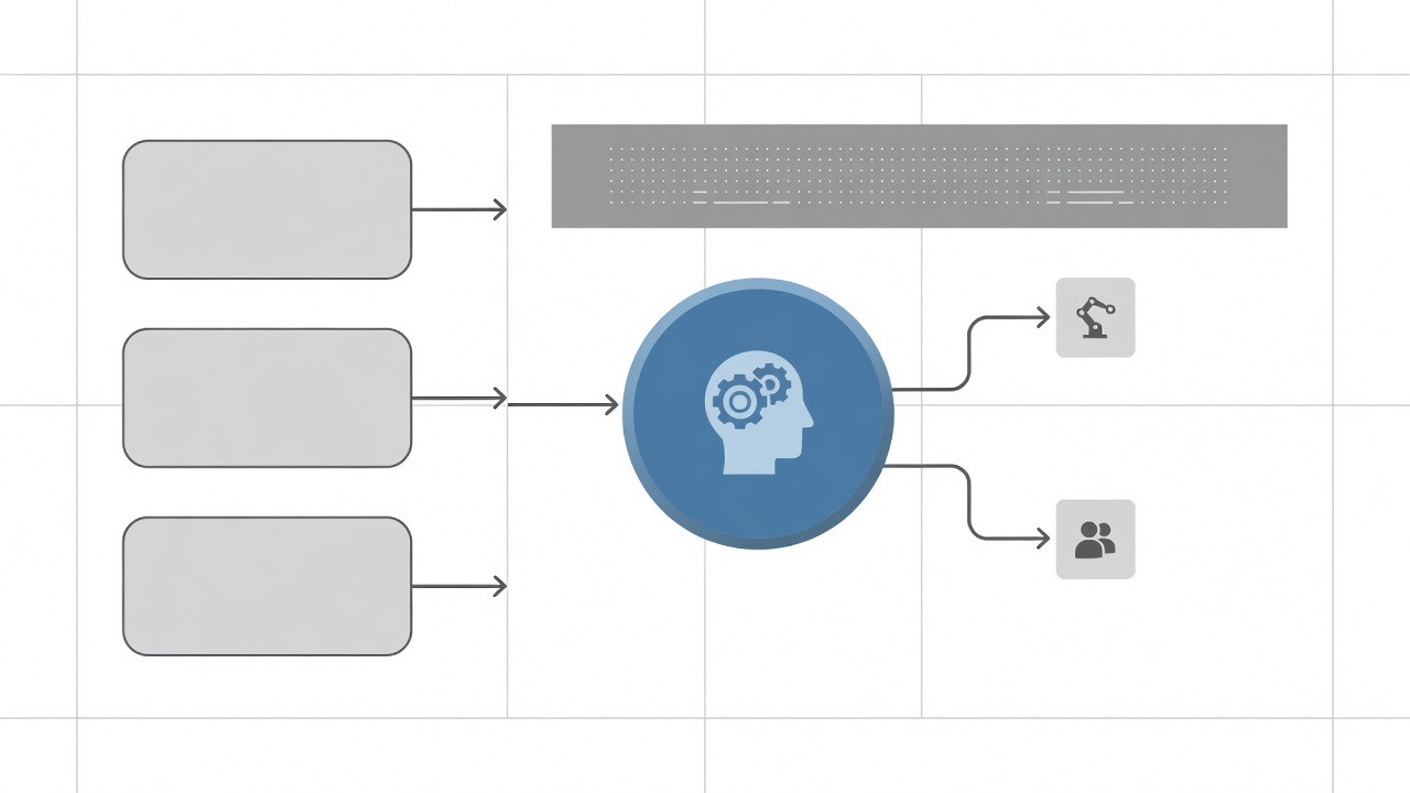 Diagrama del flujo entre canales de atención, agente de IA, conocimiento del negocio, acciones y equipo humano.