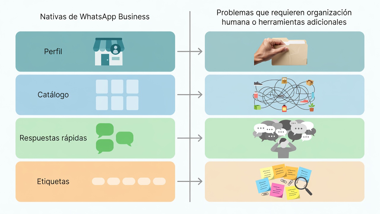 Funciones básicas de WhatsApp Business para organizar ventas.