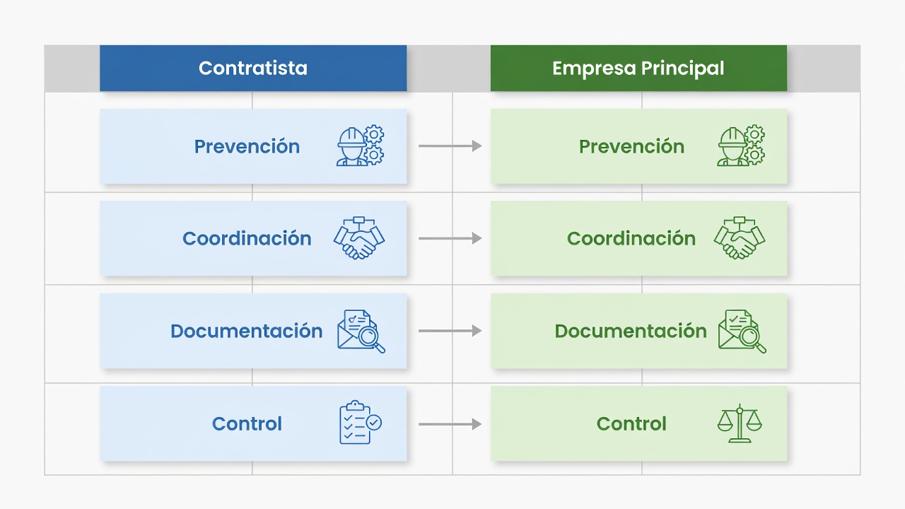 Comparación entre responsabilidades SST del contratista y de la empresa principal en subcontratación.