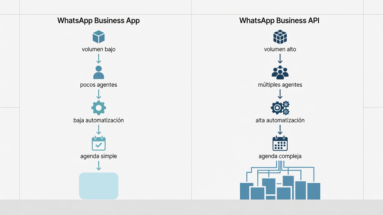Árbol para elegir entre WhatsApp Business App y API