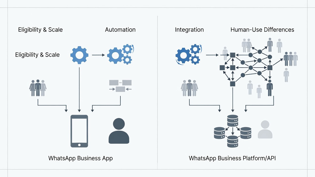 Comparison of WhatsApp Business App and WhatsApp Business Platform/API for small-business automation.