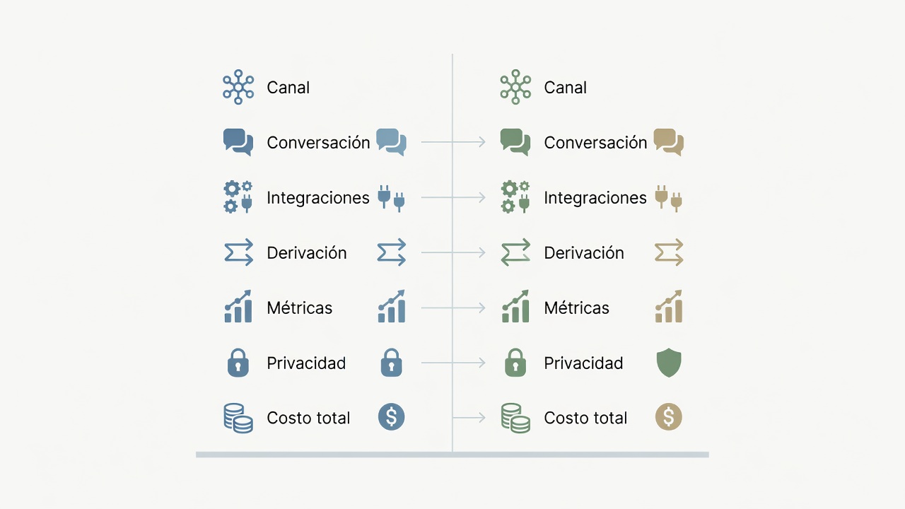 Matriz de criterios para elegir un chatbot con IA para ventas en una pyme.