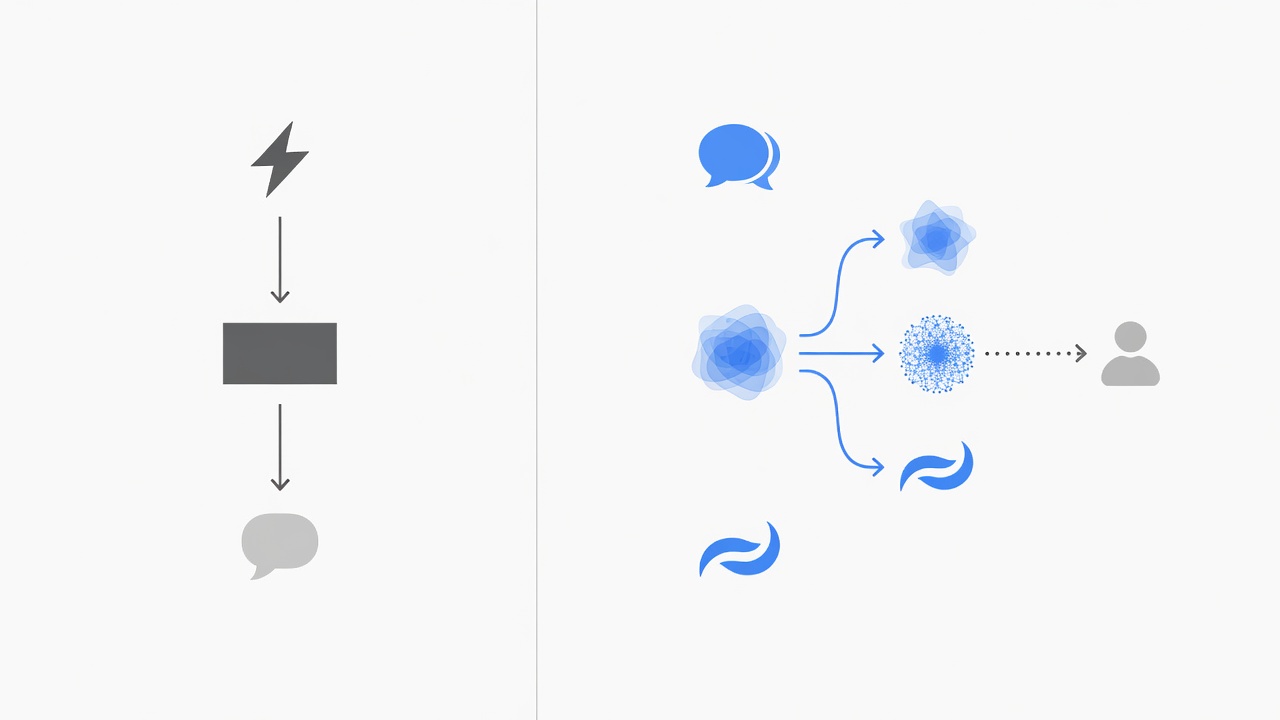 Diagrama que compara un chatbot basado en reglas con un chatbot IA conversacional.