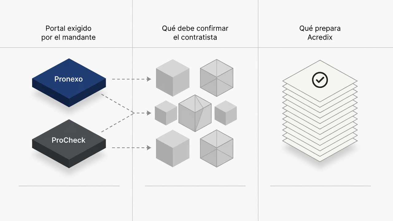 Matriz conceptual que distingue los portales externos del mandante de la preparación documental del contratista.