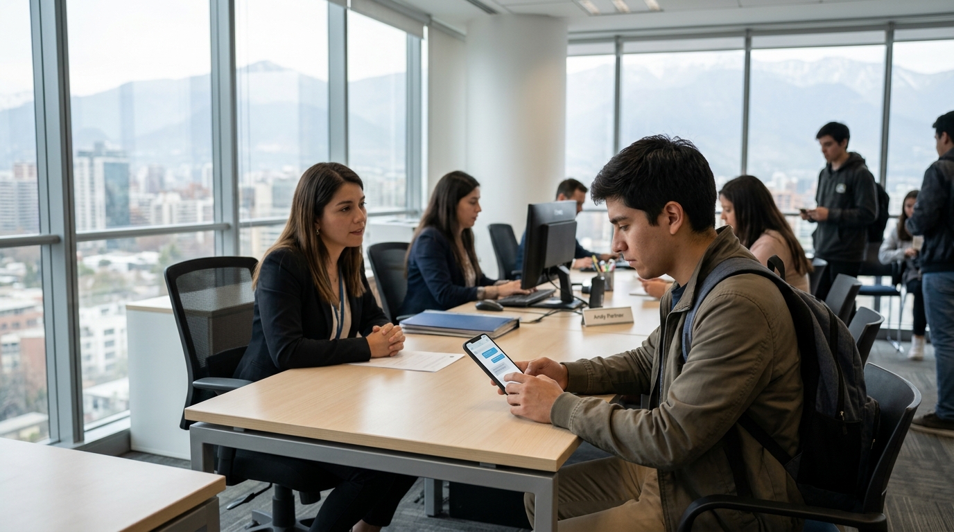 Estudiante consultando información de admisión universitaria desde su teléfono en Chile