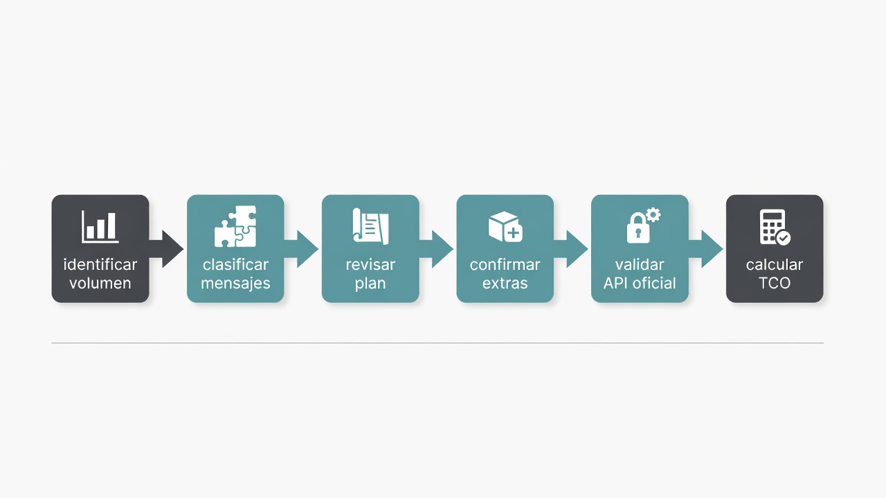 Proceso para revisar el costo total y las condiciones de un proveedor de chatbot para WhatsApp.