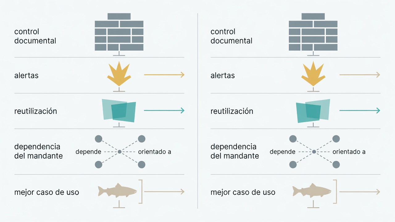 Matriz comparativa de alternativas a SIGA para contratistas salmoneros según función y dependencia del mandante.