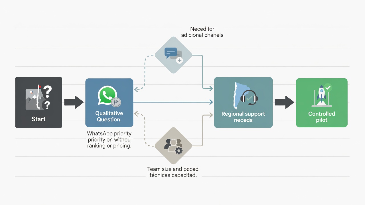 Flujo de decisión para elegir una alternativa a Cliengo para WhatsApp en una pyme chilena.