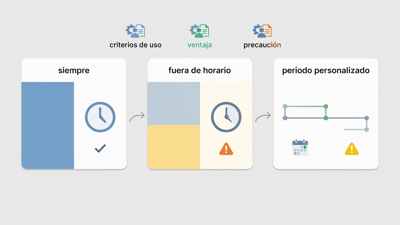 Comparación de tres opciones para programar un mensaje de ausencia.