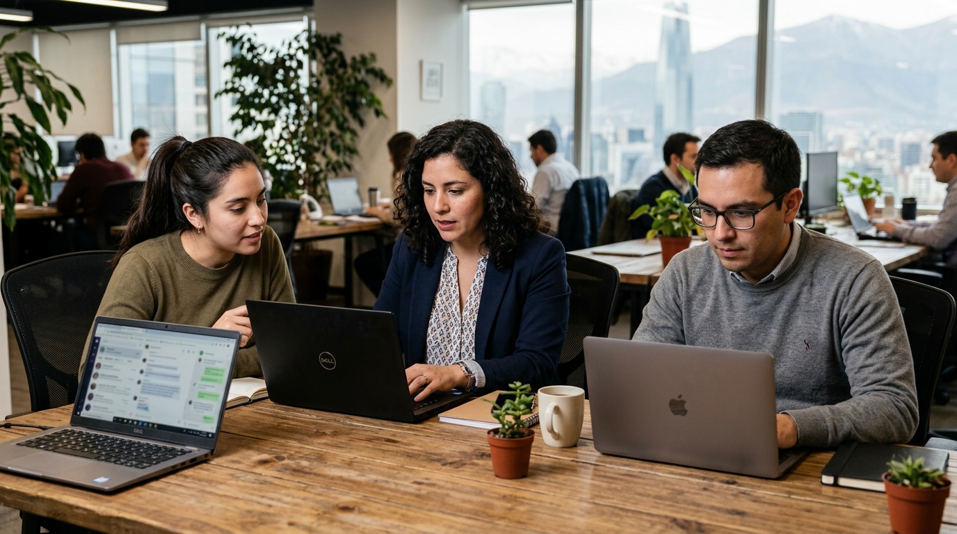 Equipo de una pyme en Chile gestionando conversaciones de Instagram y WhatsApp