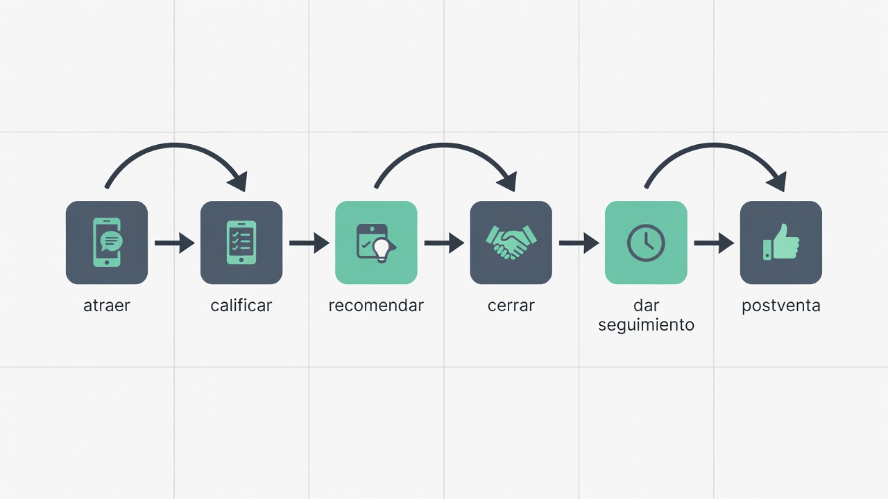 Flujo de ventas por WhatsApp desde el primer contacto hasta la postventa.