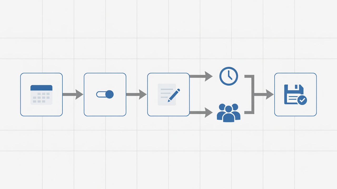 Diagrama del proceso para configurar y probar un mensaje de ausencia en WhatsApp Business.