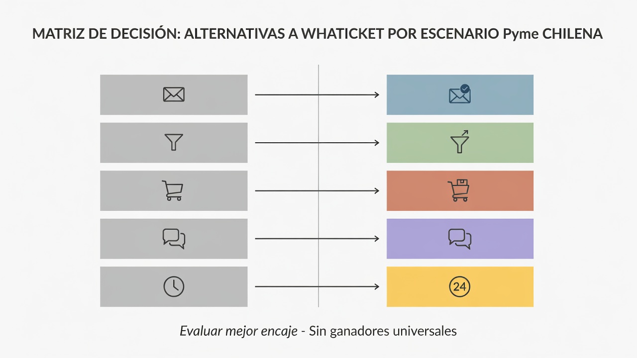 Matriz de decisión para elegir una alternativa a Whaticket según tipo de pyme chilena.