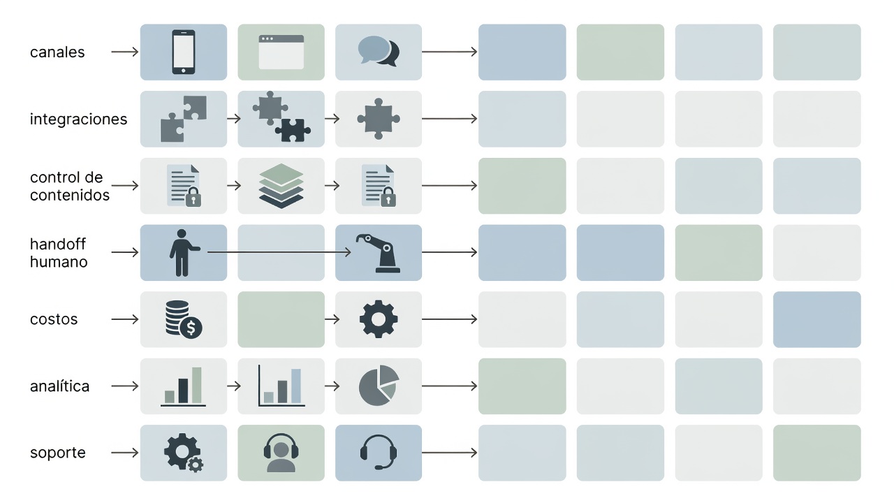 Matriz de criterios para comparar soluciones de chatbot para ecommerce.