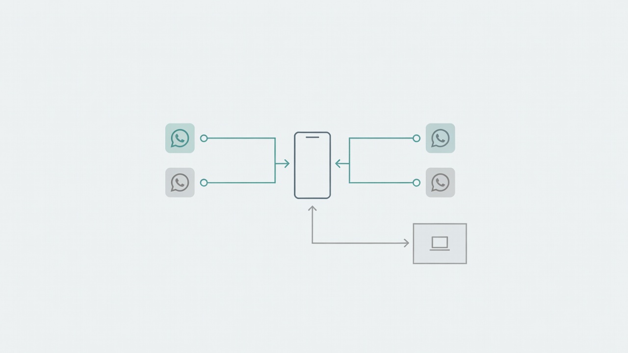 Diagrama de un teléfono con dos números y WhatsApp junto a WhatsApp Business