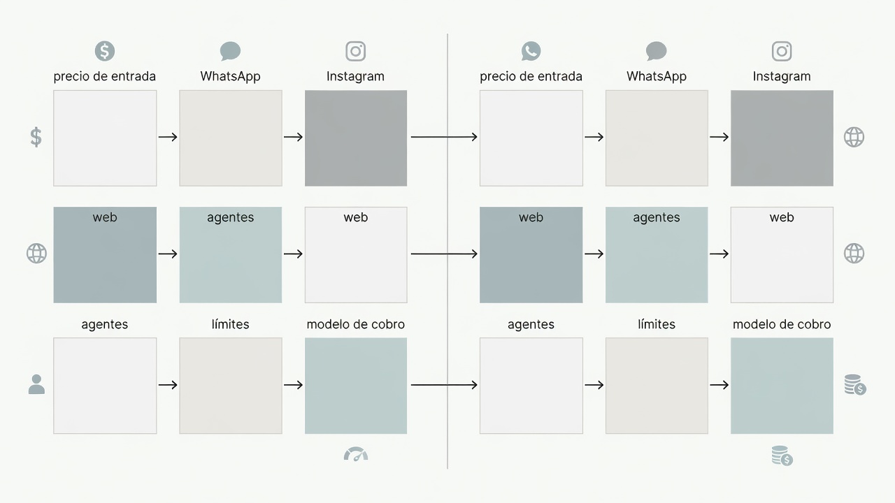 Matriz comparativa de plataformas de chatbot para WhatsApp e Instagram por precio, canales y límites.