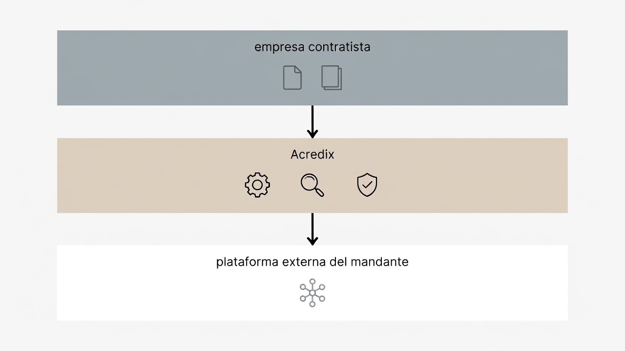 Arquitectura conceptual que separa al contratista, Acredix y la plataforma externa del mandante.