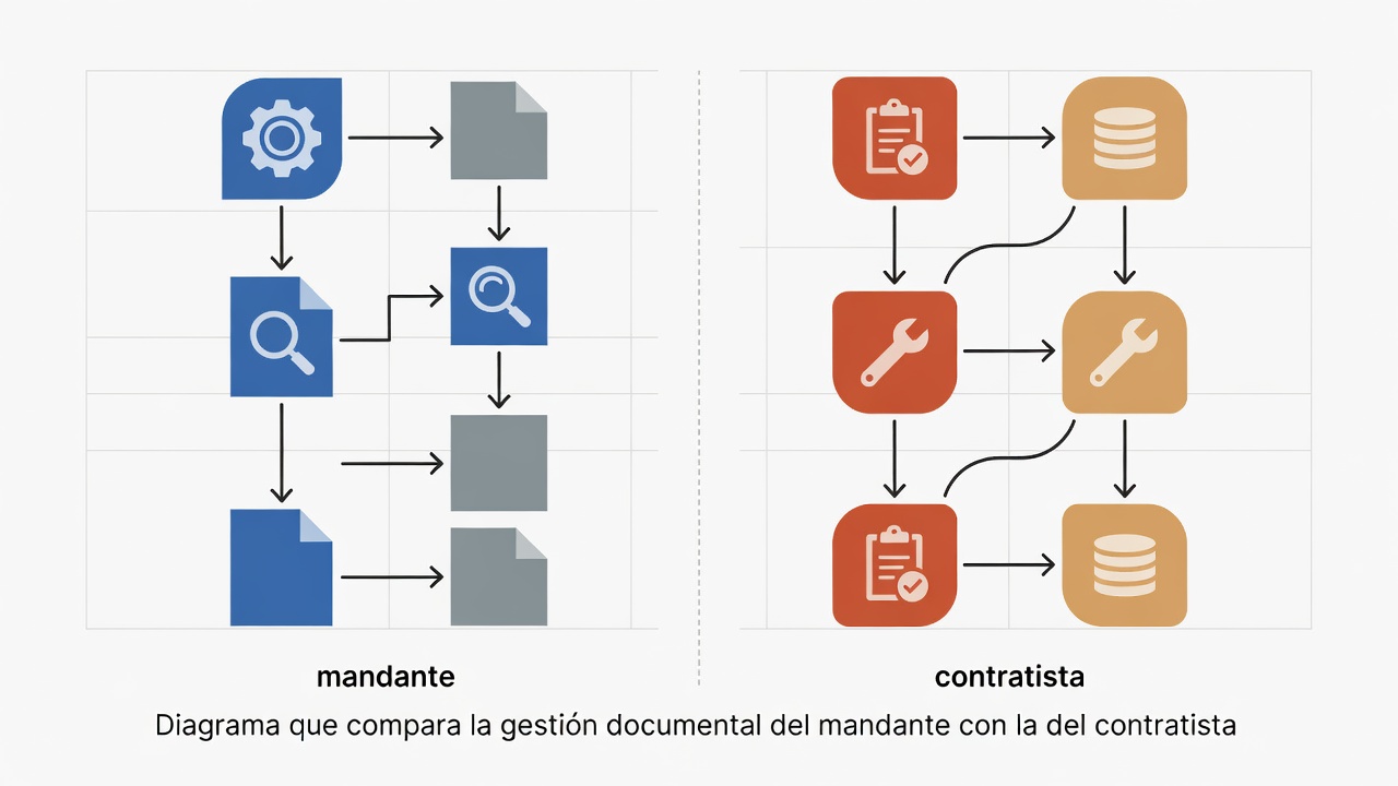 Diagrama que compara la gestión documental del mandante con la del contratista.