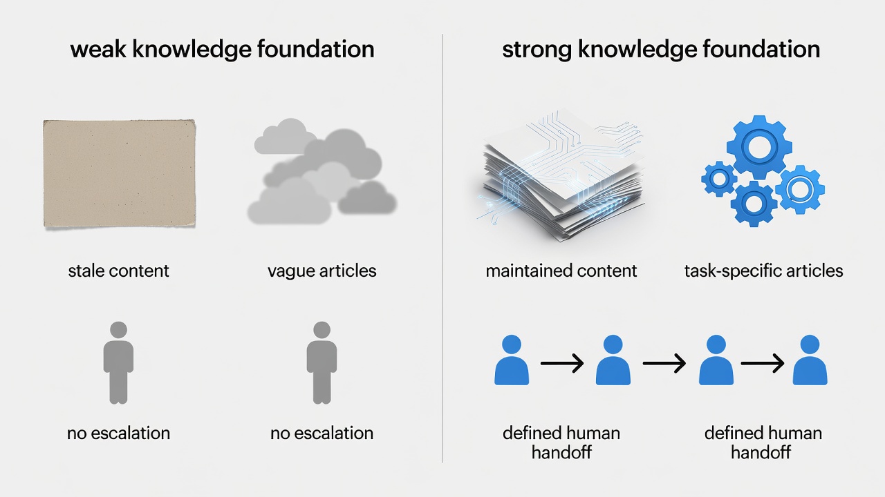 Comparison of weak and strong knowledge foundations for chatbot answers.