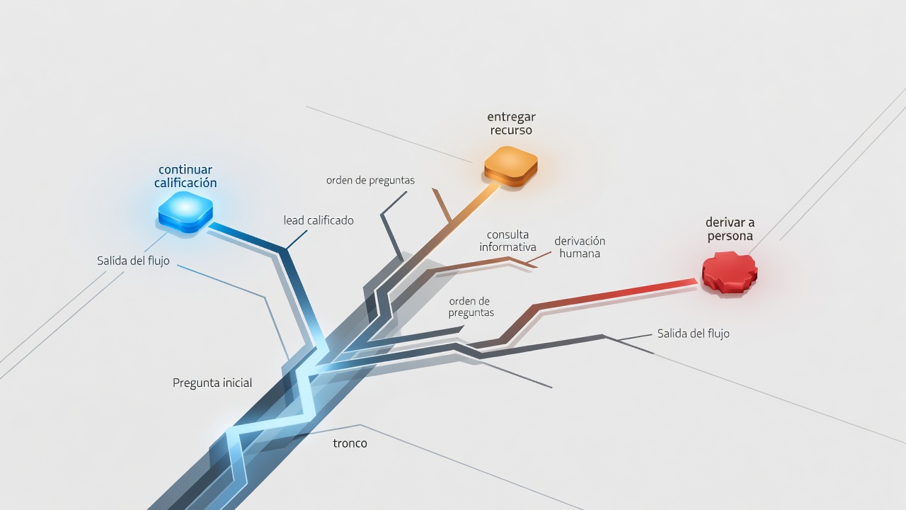Árbol de decisión de un chatbot para calificar leads de Instagram.