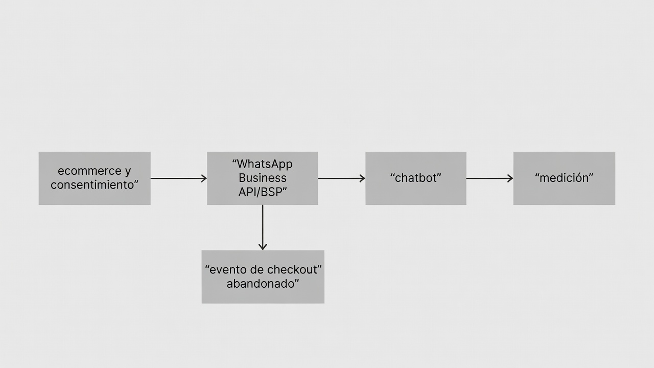 Diagrama de los requisitos y conexiones para activar recuperación de carritos por WhatsApp.