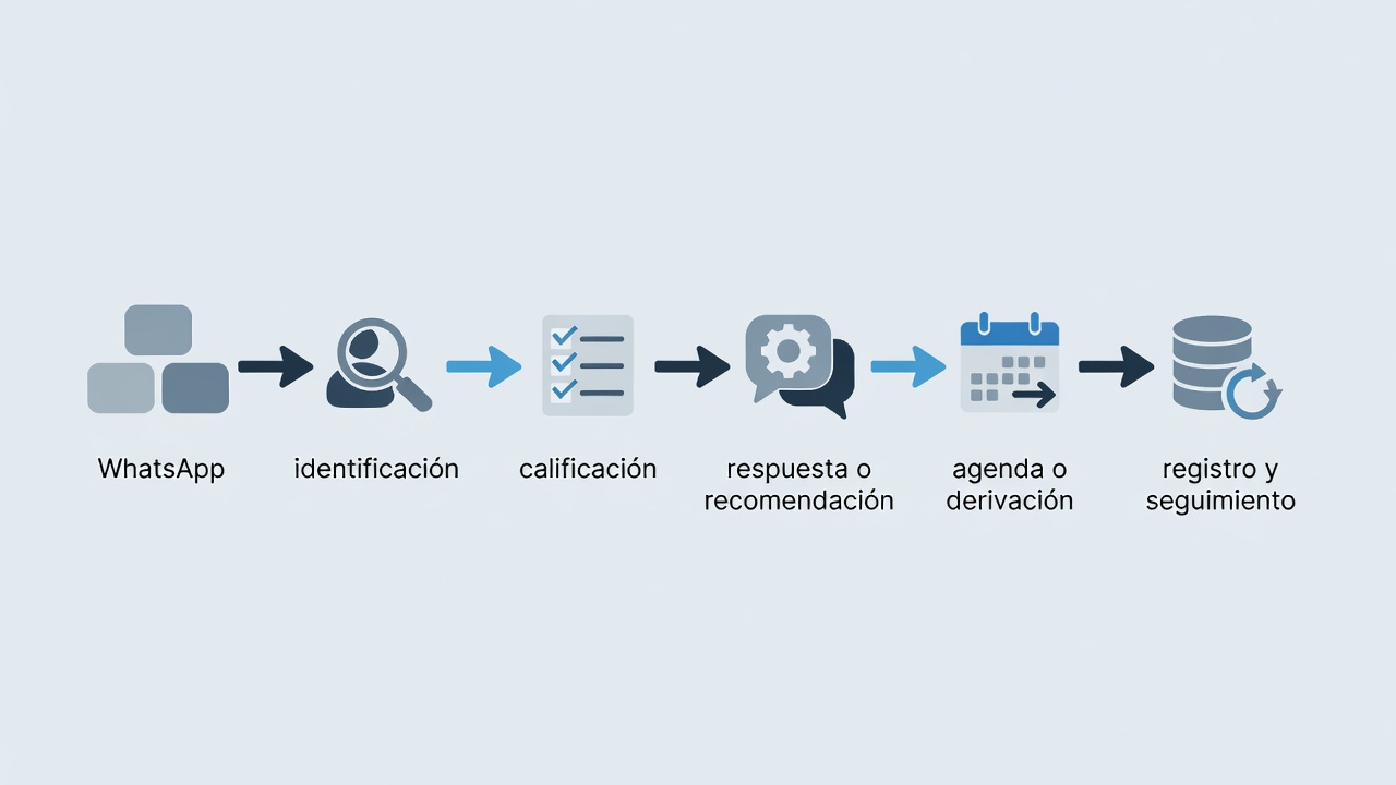 Flujo de conversación de ventas con IA desde el primer mensaje hasta la captura, agenda o derivación del lead.