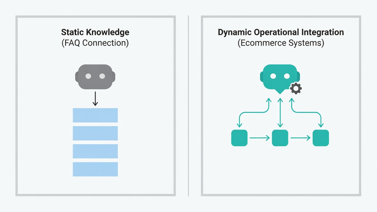 Comparación entre un chatbot con preguntas frecuentes y otro conectado a inventario, pagos y pedidos.