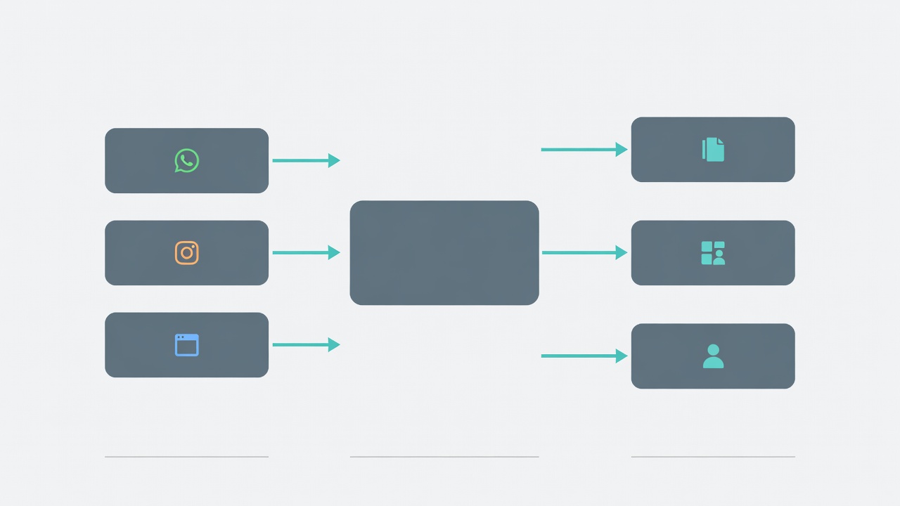 Diagrama de arquitectura de un chatbot universitario conectado a canales digitales, sistemas institucionales y atención humana.