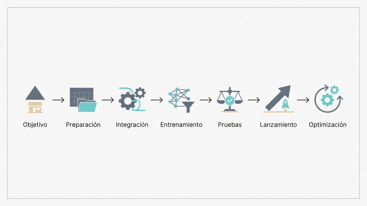 Secuencia de implementación de un chatbot con IA para ventas en una pyme.